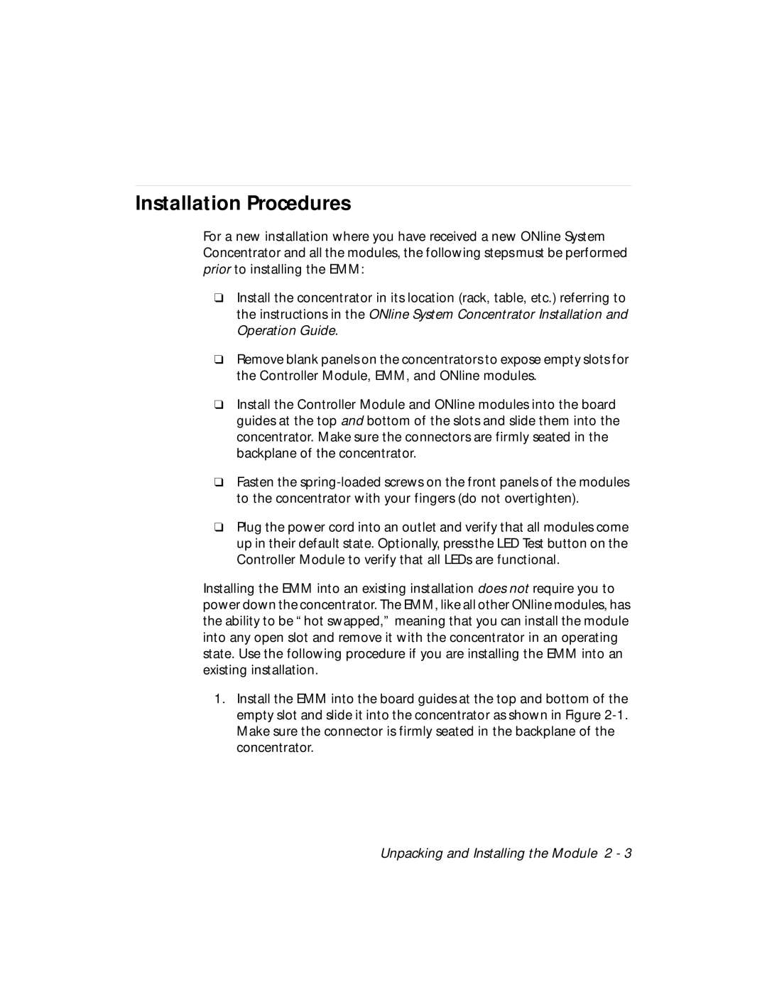 3Com 5101M-MGT installation and operation guide Installation Procedures 