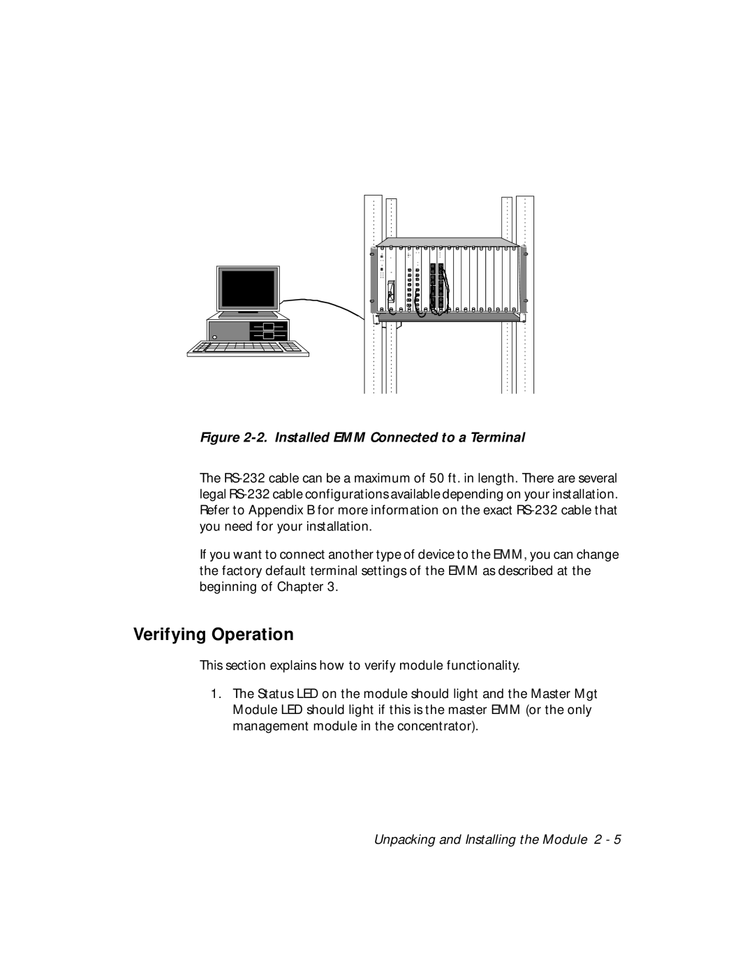 3Com 5101M-MGT installation and operation guide Verifying Operation, Installed EMM Connected to a Terminal 