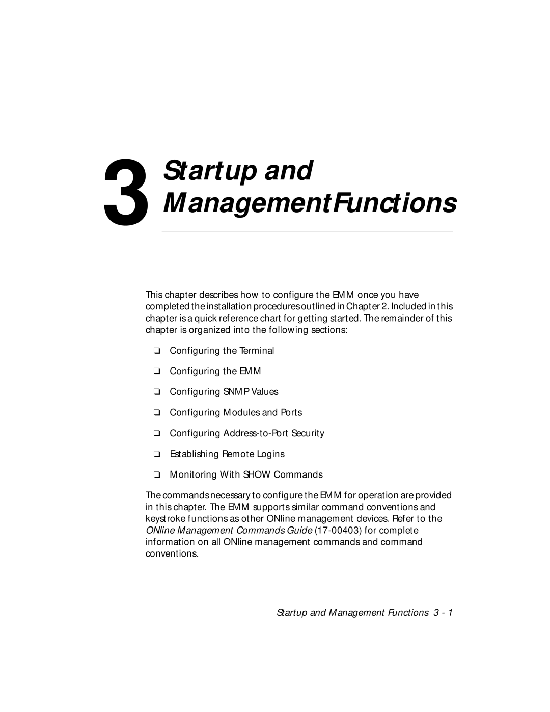 3Com 5101M-MGT installation and operation guide Startup and ManagementFunctions 