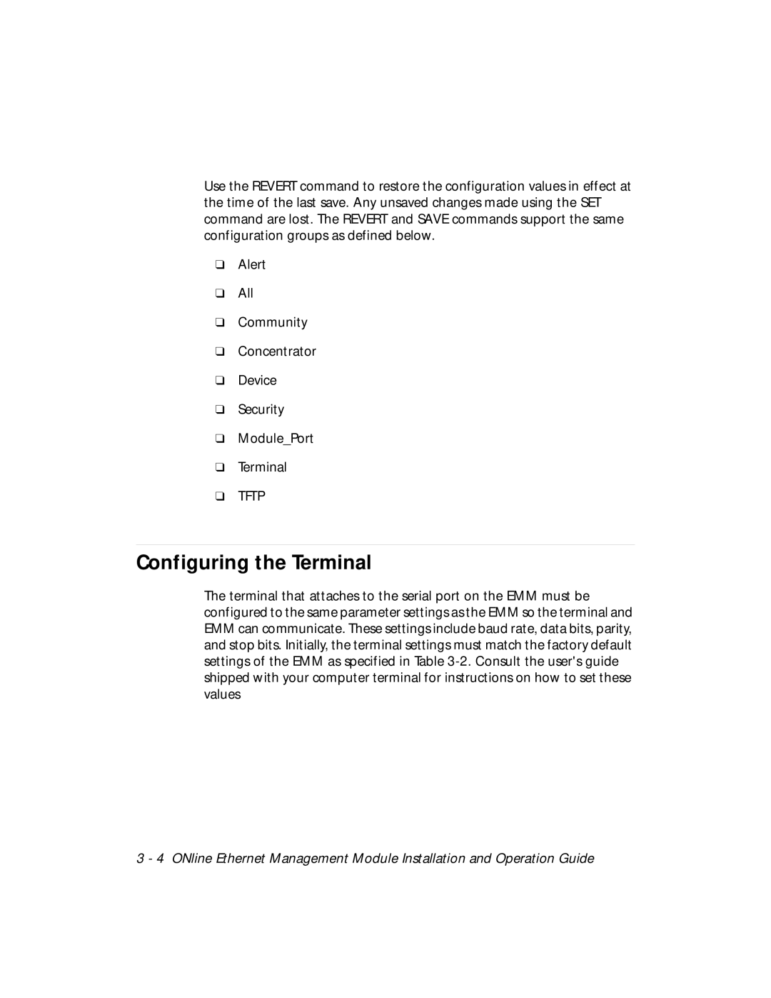 3Com 5101M-MGT installation and operation guide Configuring the Terminal 