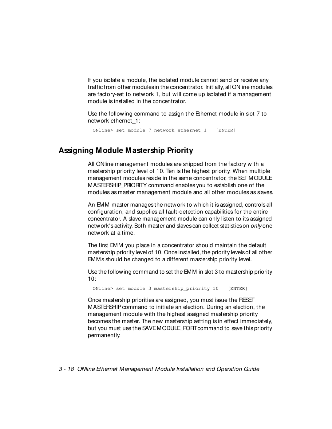 3Com 5101M-MGT installation and operation guide Assigning Module Mastership Priority 