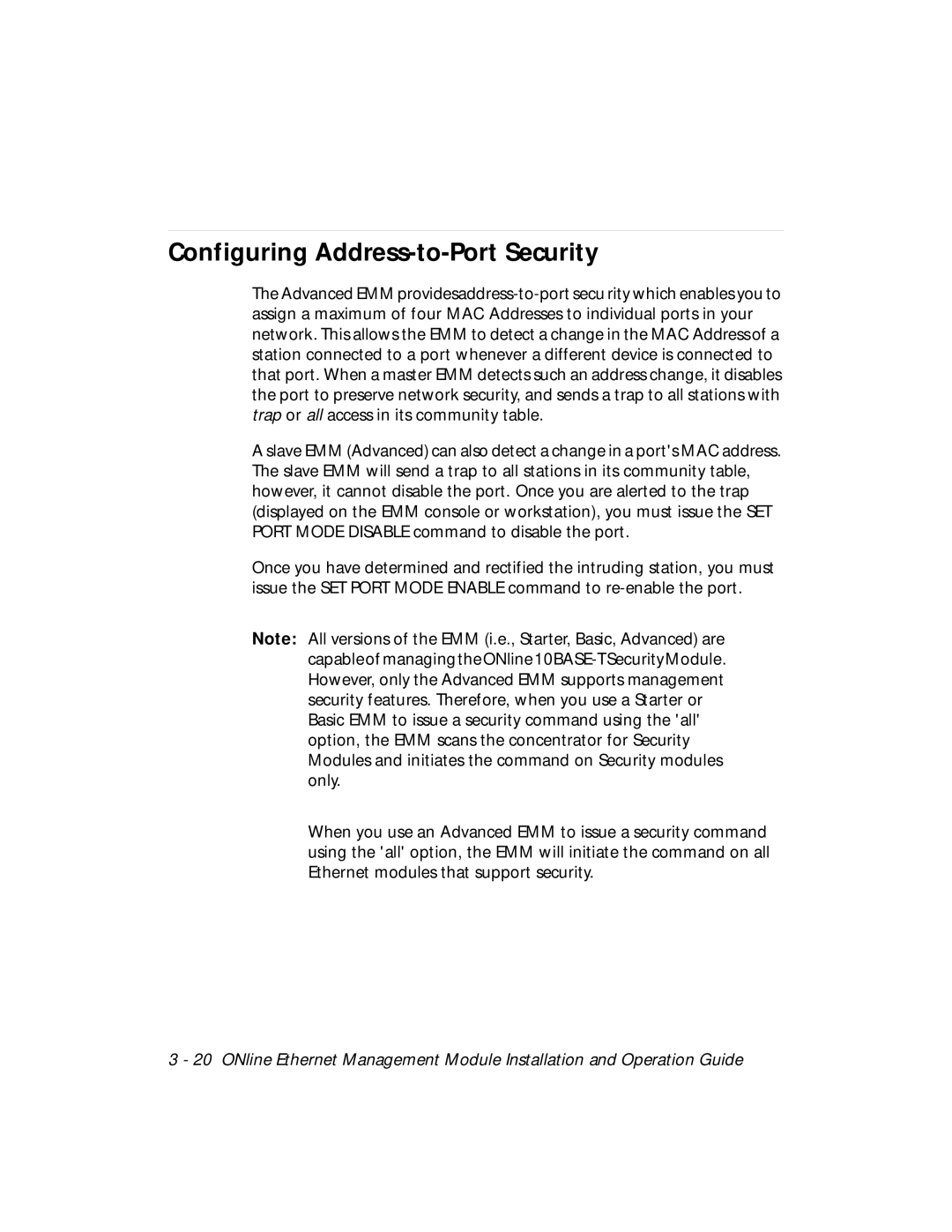 3Com 5101M-MGT installation and operation guide Configuring Address-to-Port Security 