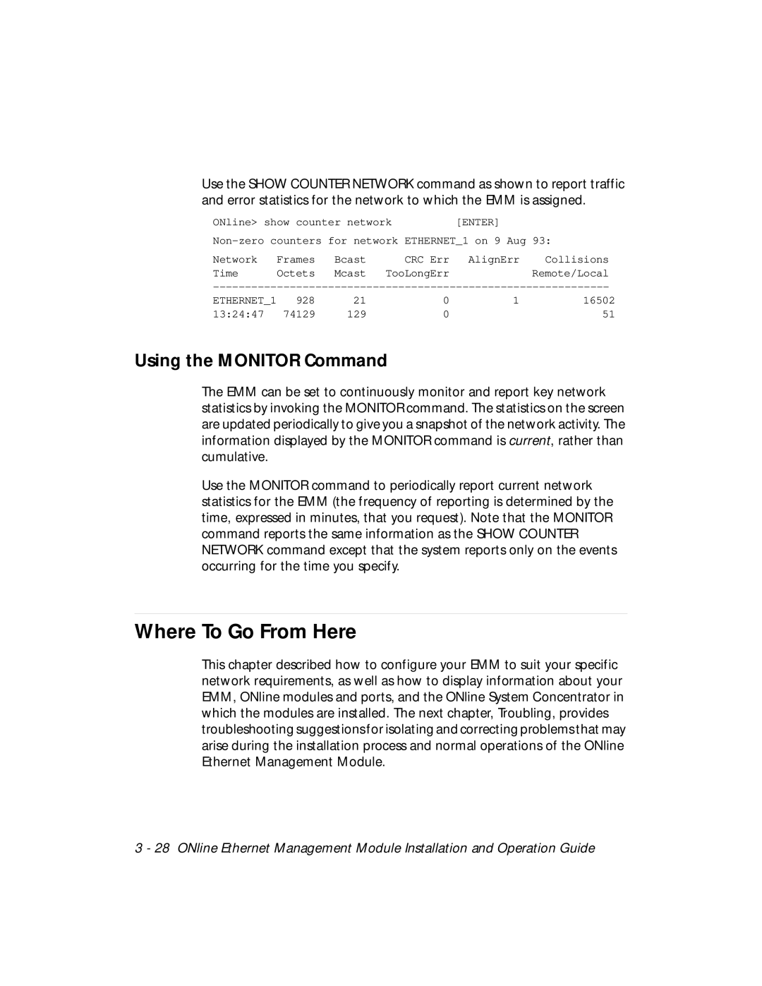 3Com 5101M-MGT installation and operation guide Where To Go From Here, Using the Monitor Command 