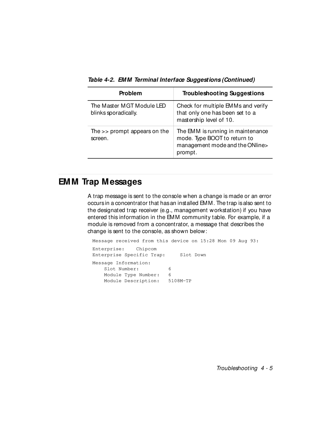 3Com 5101M-MGT installation and operation guide EMM Trap Messages 