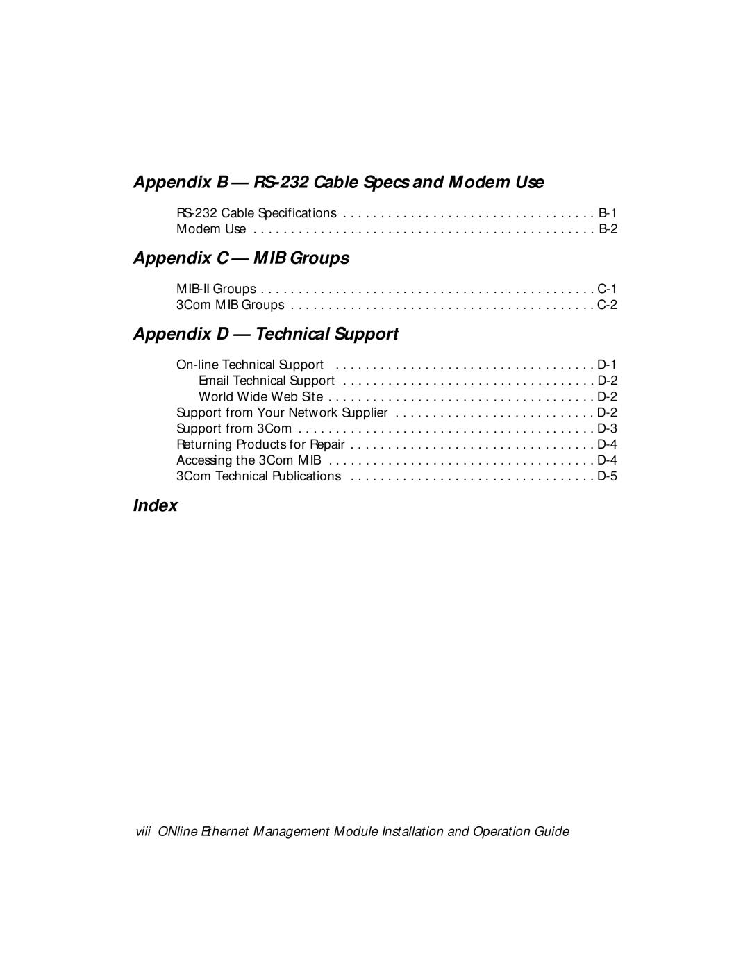 3Com 5101M-MGT installation and operation guide Appendix B RS-232 Cable Specs and Modem Use 