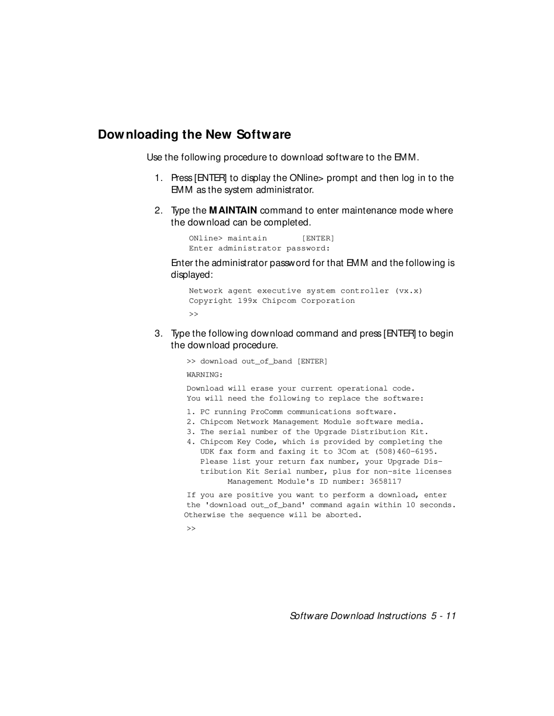 3Com 5101M-MGT installation and operation guide Downloading the New Software 