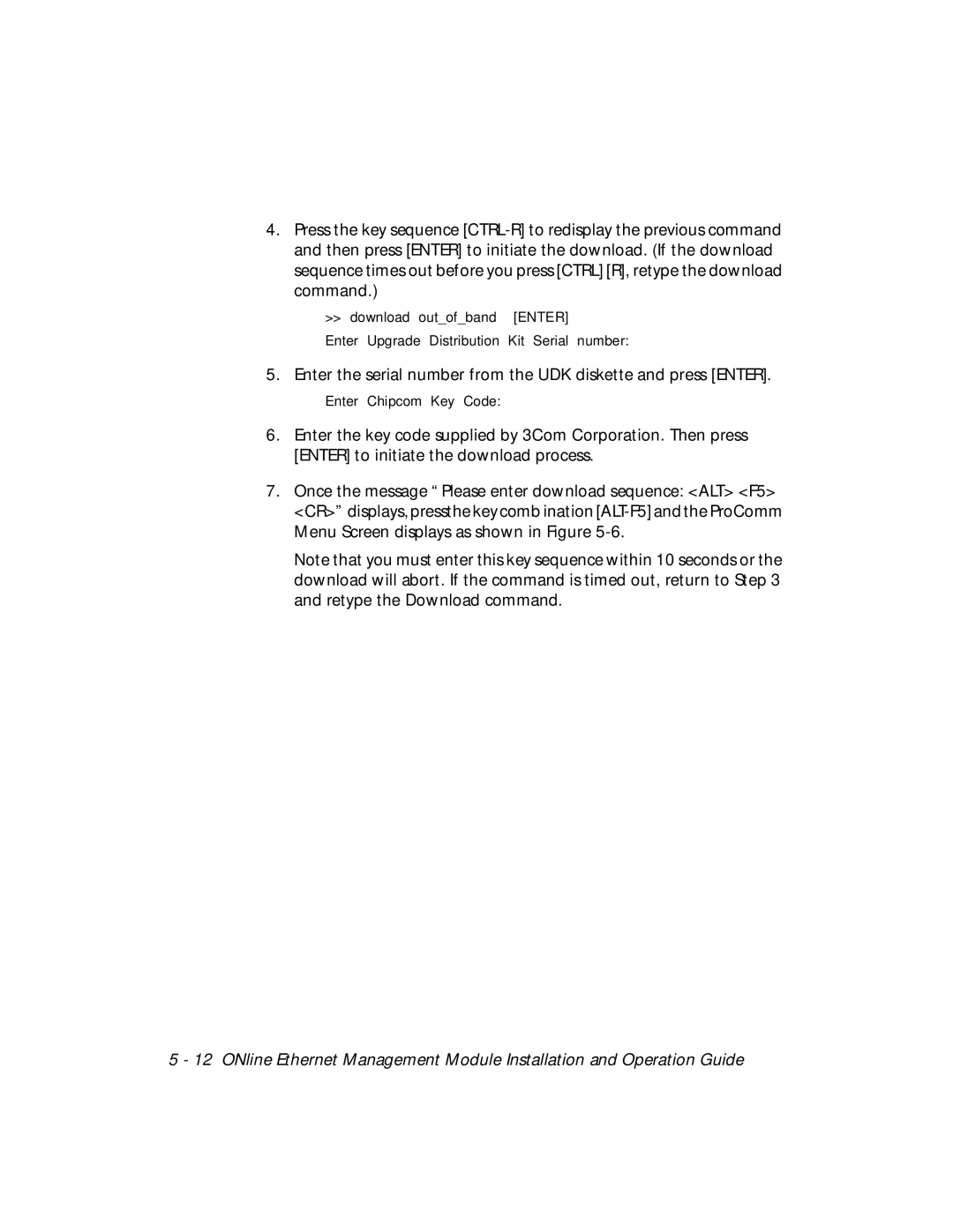 3Com 5101M-MGT installation and operation guide Enter Chipcom Key Code 