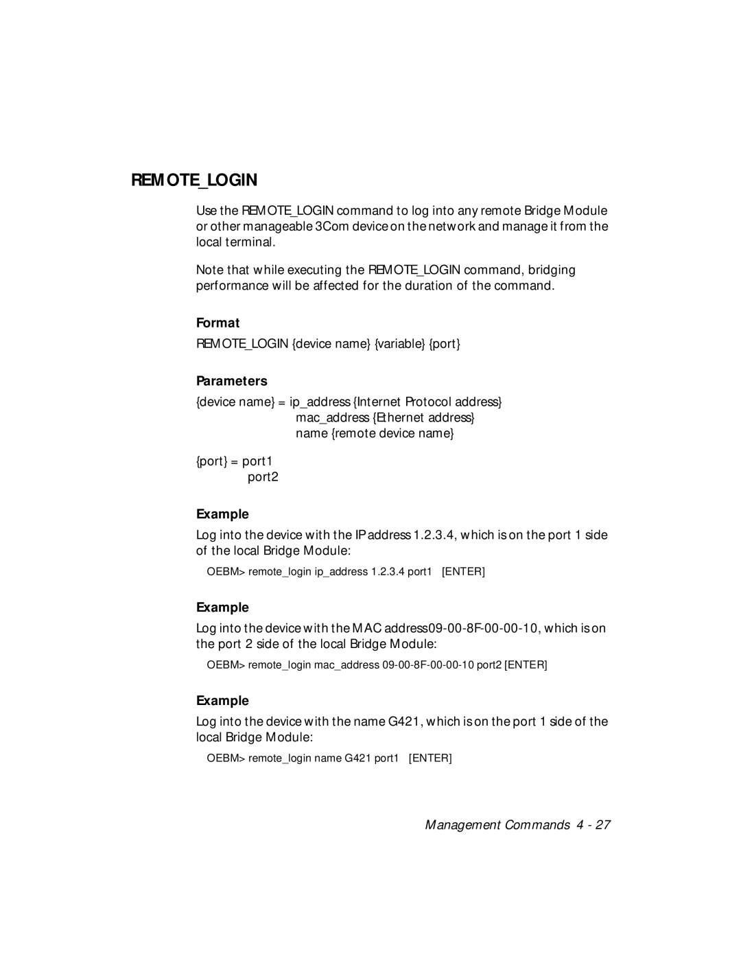 3Com 5102B-EE installation and operation guide Remotelogin 