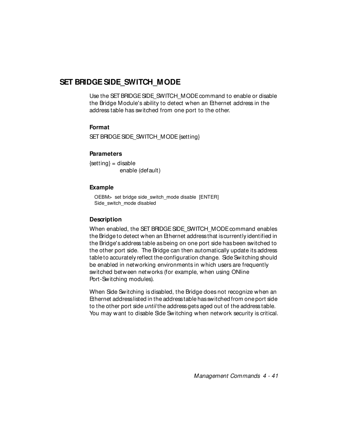 3Com 5102B-EE installation and operation guide SET Bridge Sideswitchmode 