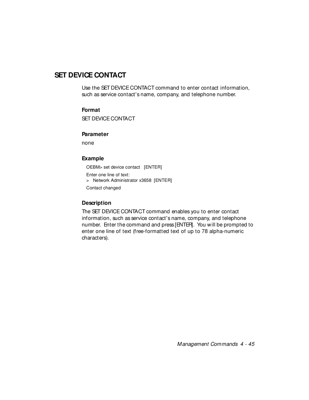 3Com 5102B-EE installation and operation guide SET Device Contact, Parameter 