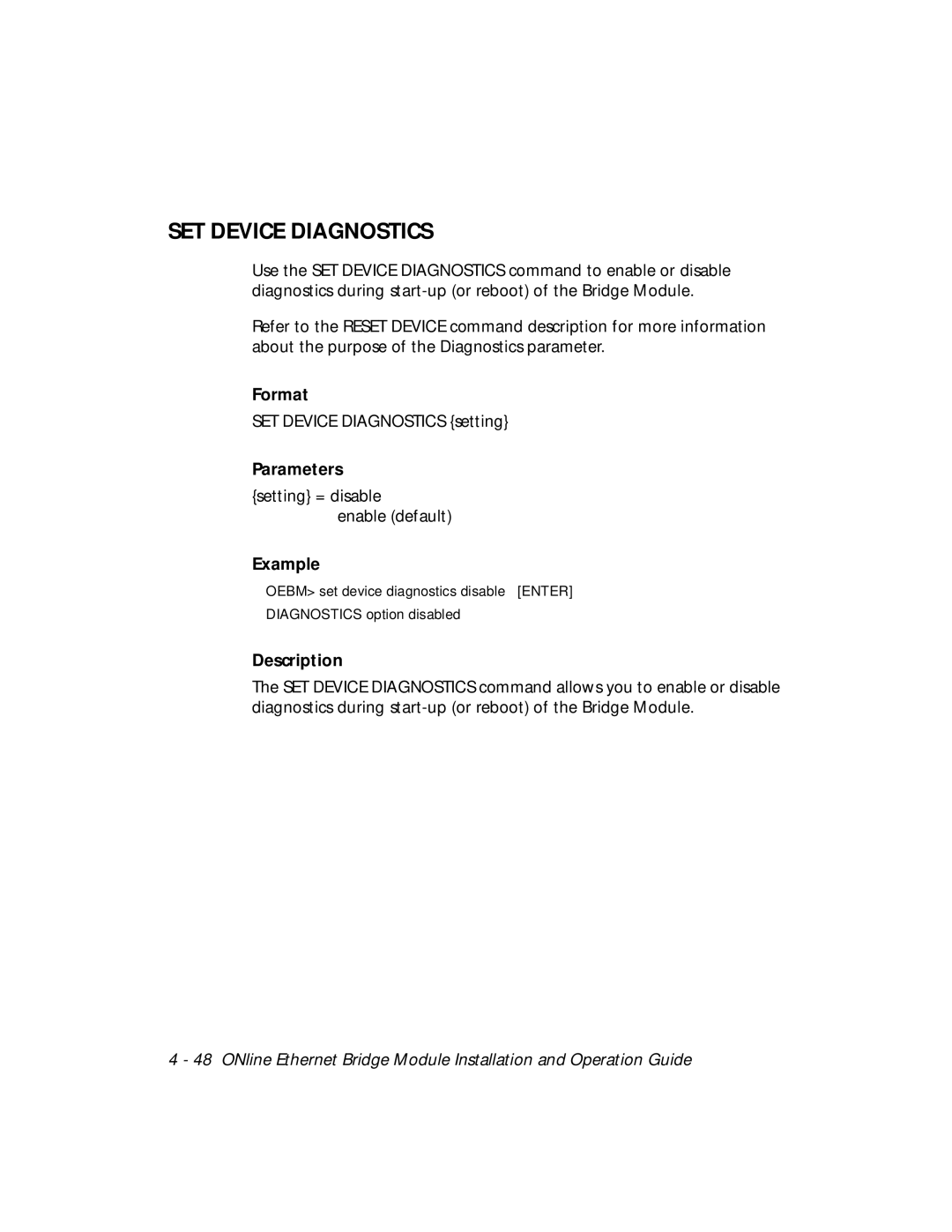 3Com 5102B-EE installation and operation guide SET Device Diagnostics, Parameters 