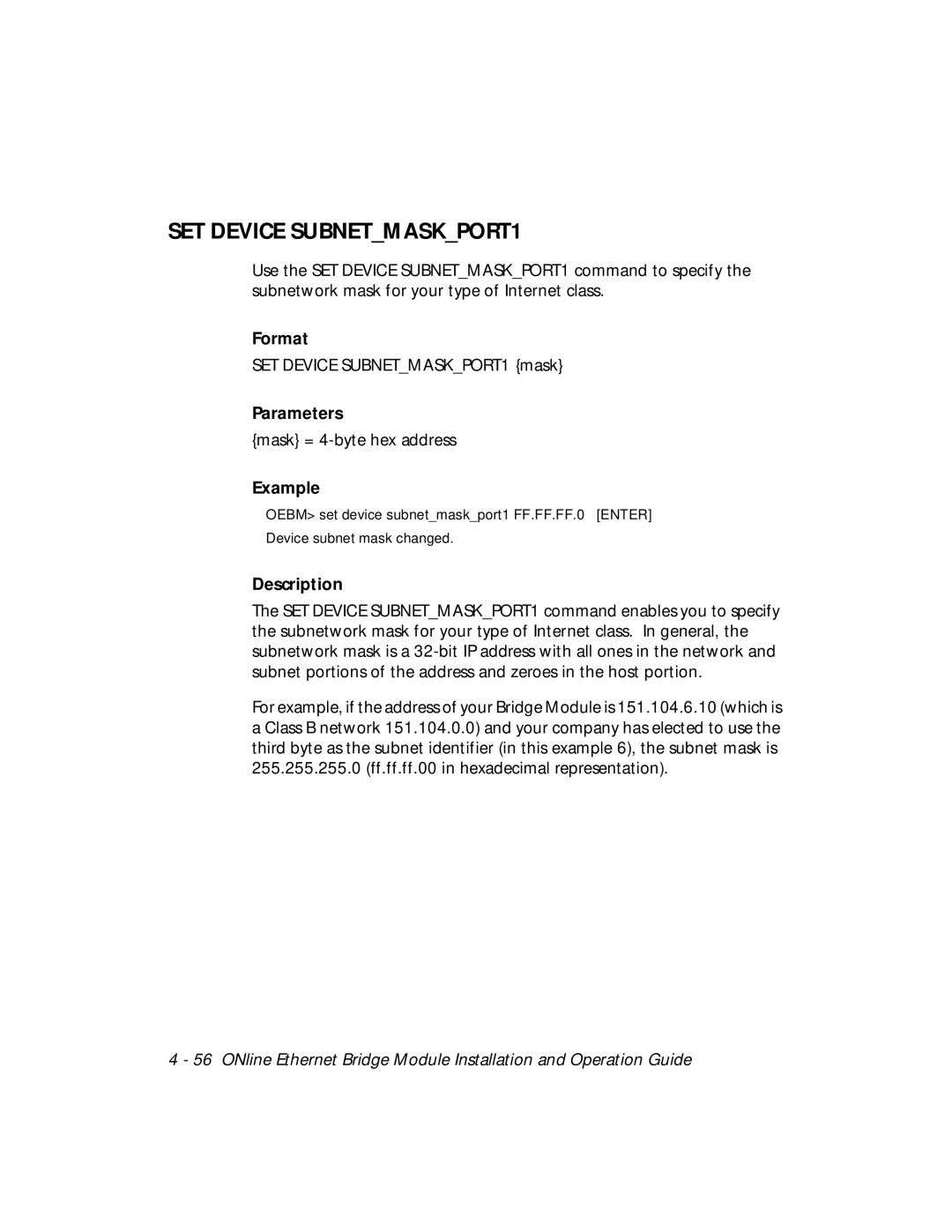 3Com 5102B-EE installation and operation guide SET Device SUBNETMASKPORT1 