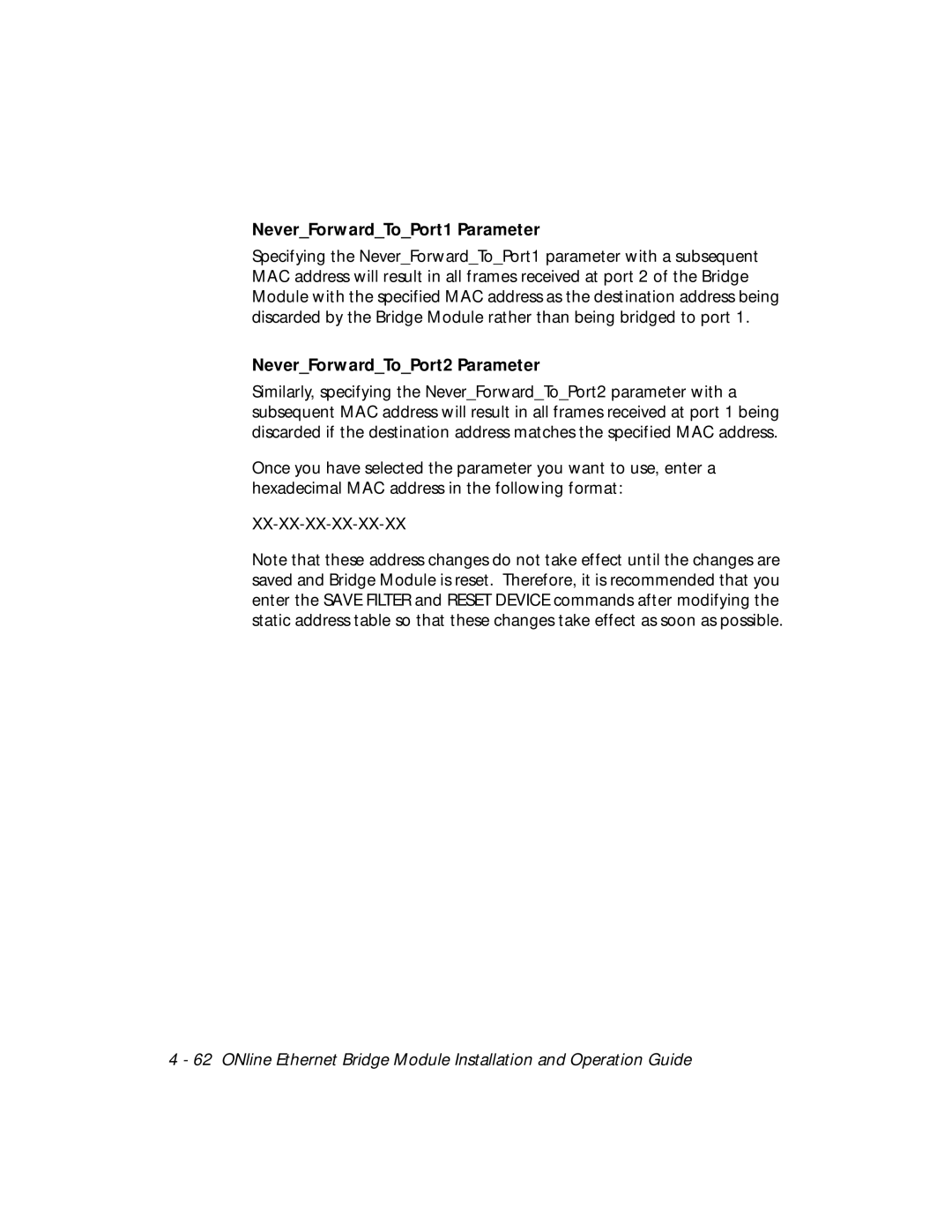 3Com 5102B-EE installation and operation guide NeverForwardToPort1 Parameter, NeverForwardToPort2 Parameter 