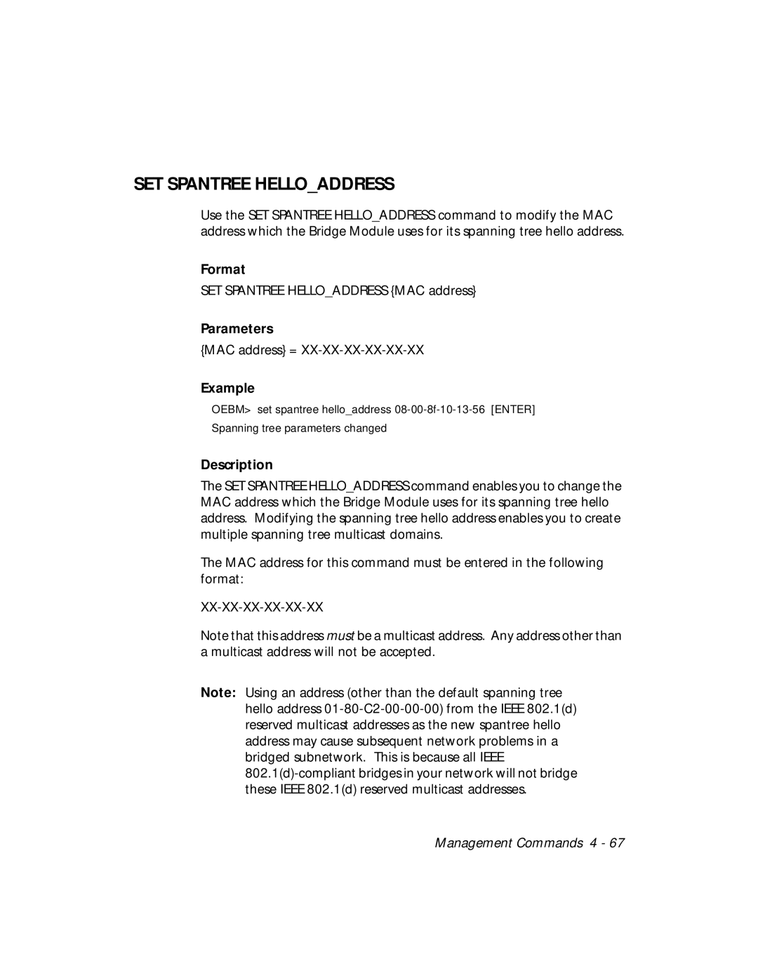 3Com 5102B-EE installation and operation guide SET Spantree Helloaddress 