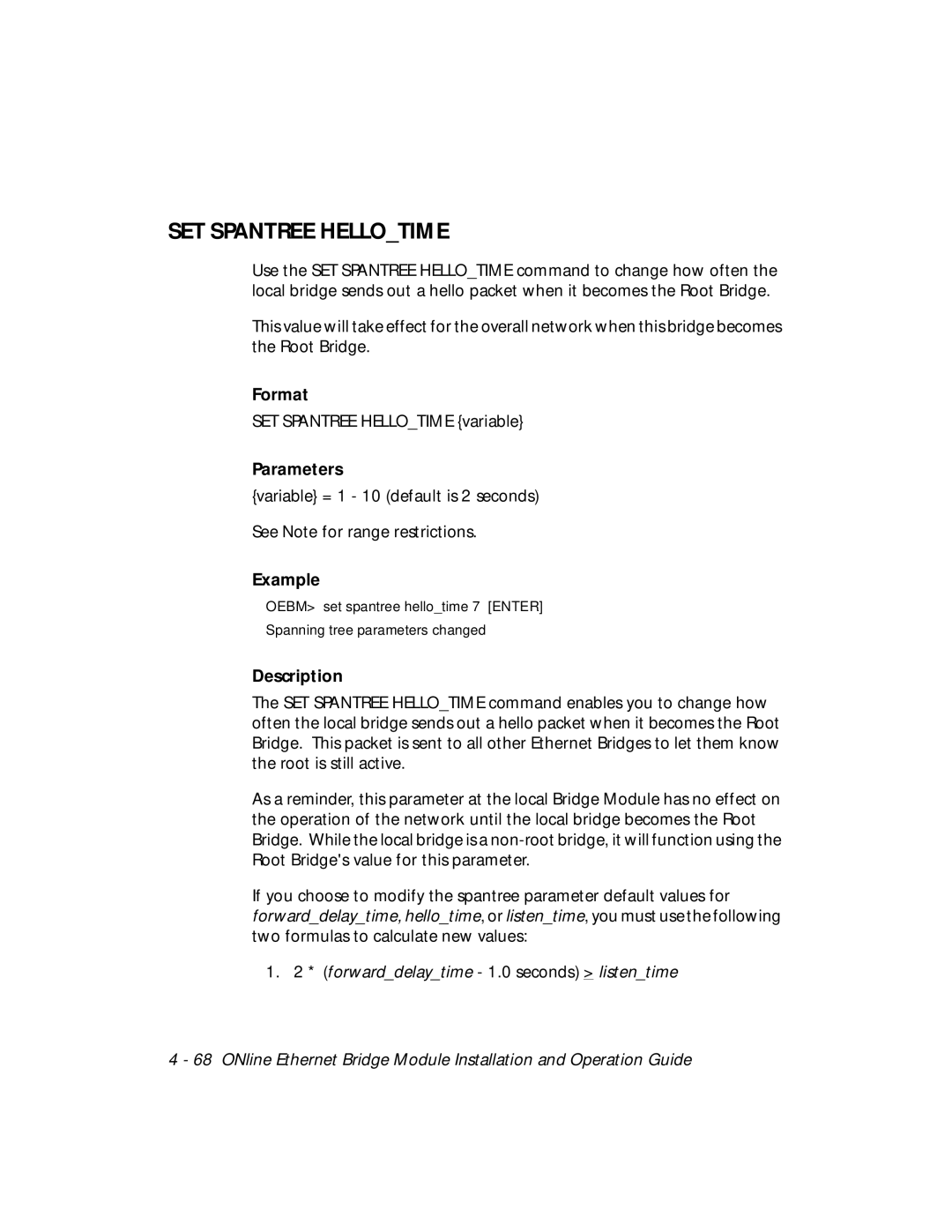 3Com 5102B-EE installation and operation guide SET Spantree Hellotime 