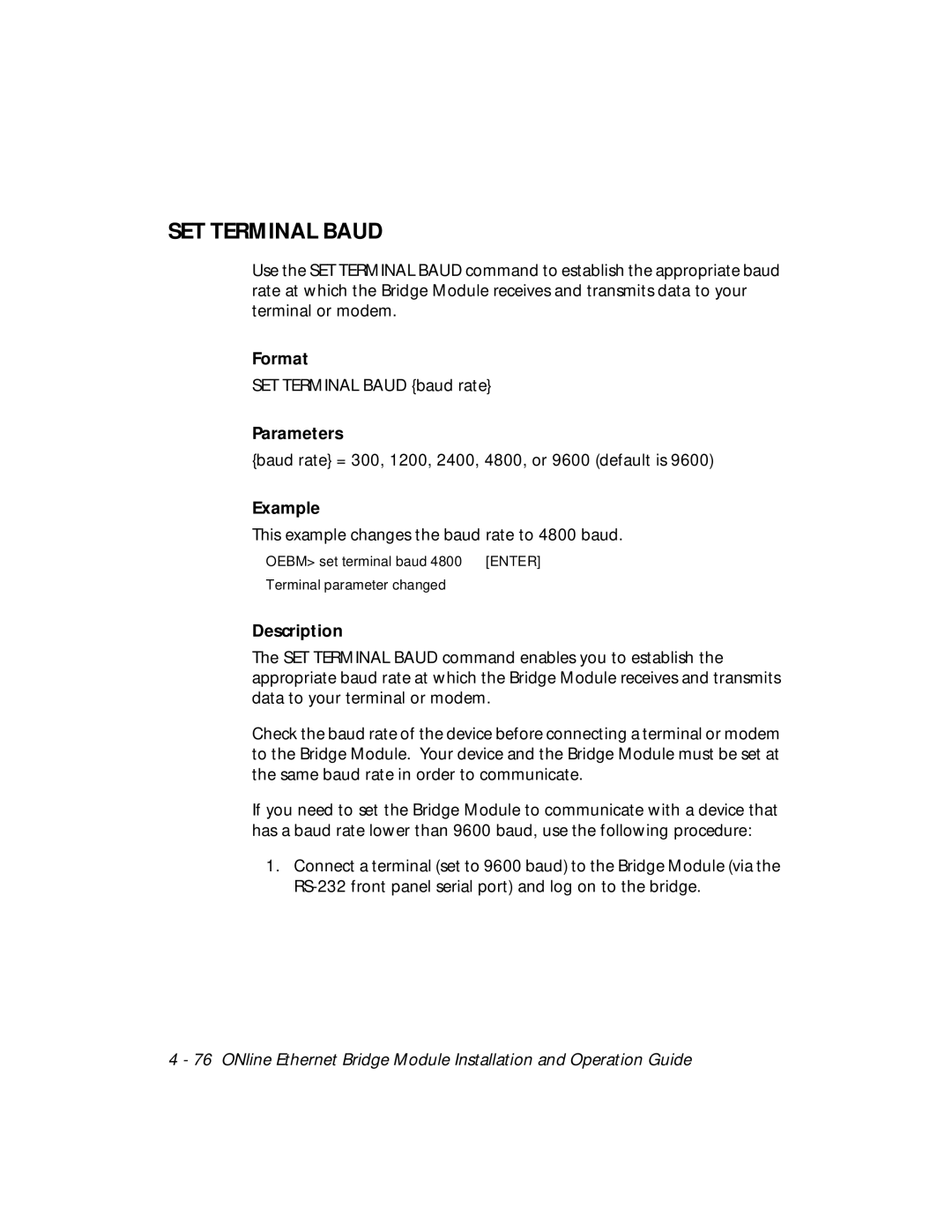 3Com 5102B-EE installation and operation guide SET Terminal Baud 