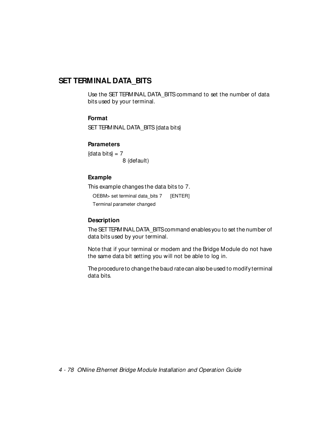 3Com 5102B-EE installation and operation guide SET Terminal Databits 