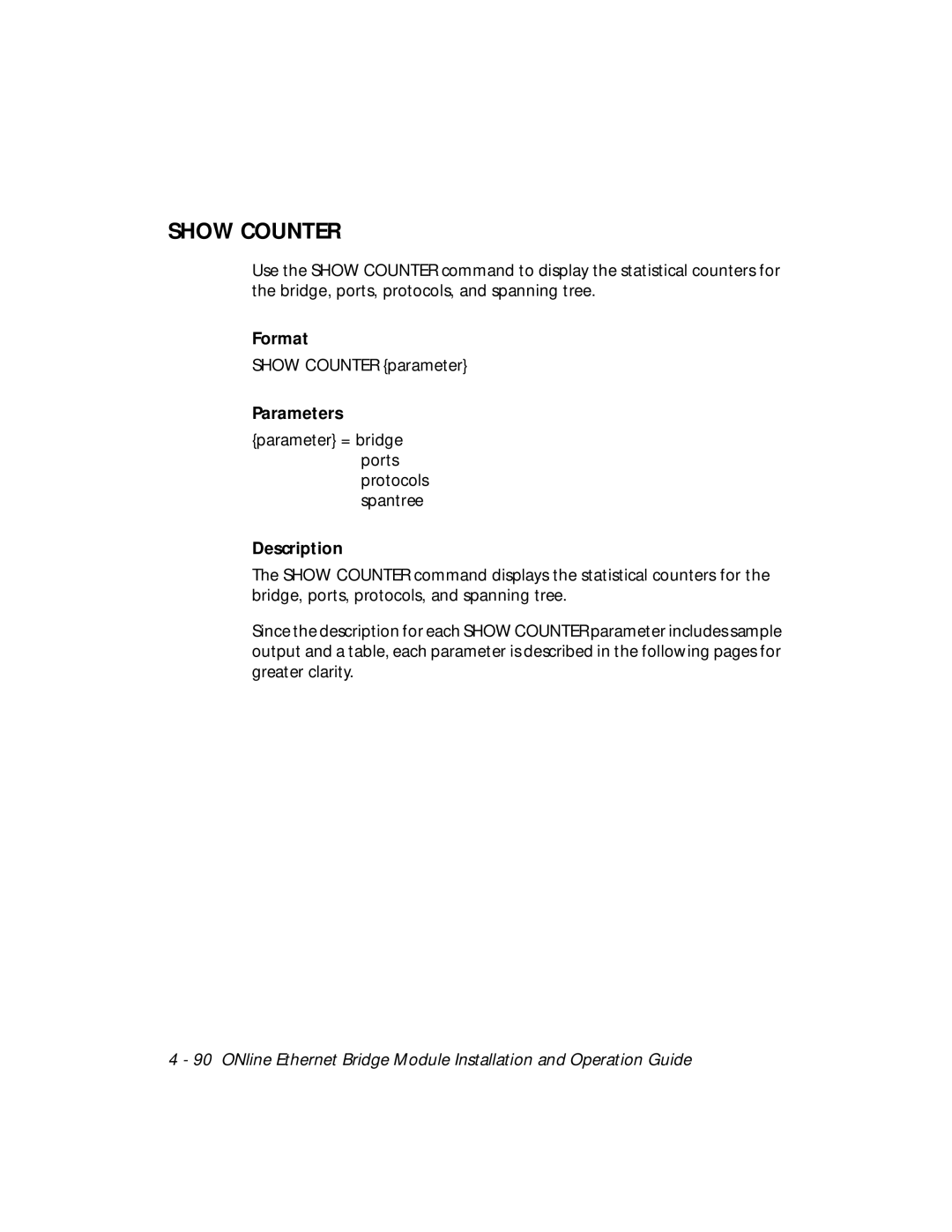 3Com 5102B-EE installation and operation guide Show Counter, Parameters 