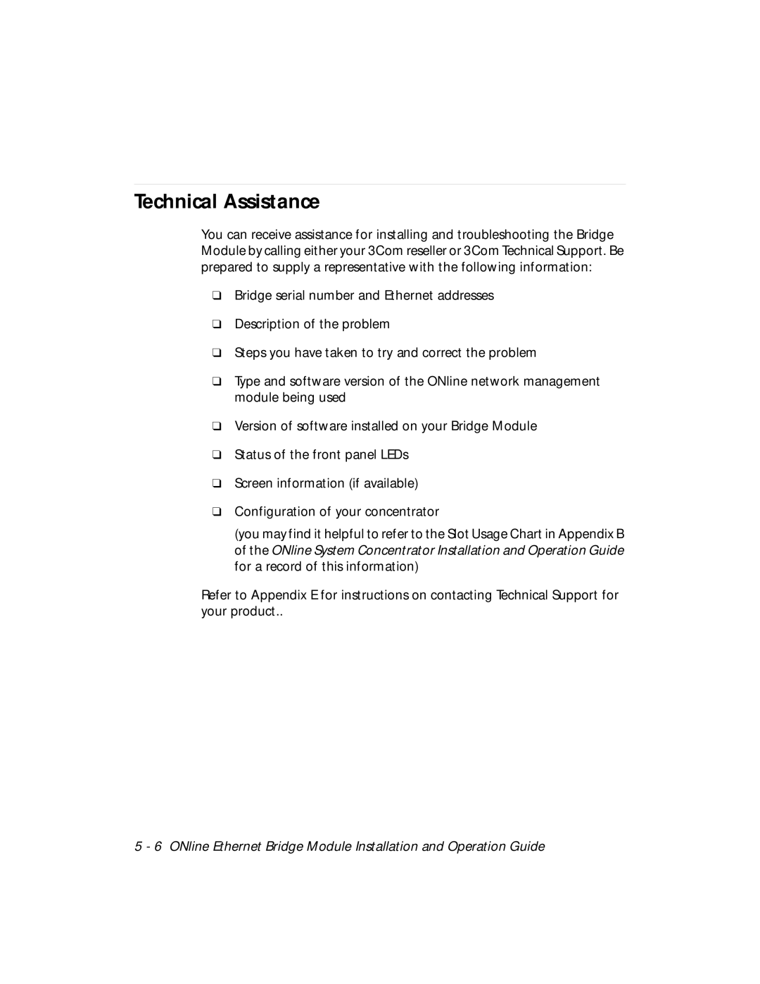 3Com 5102B-EE installation and operation guide Technical Assistance 