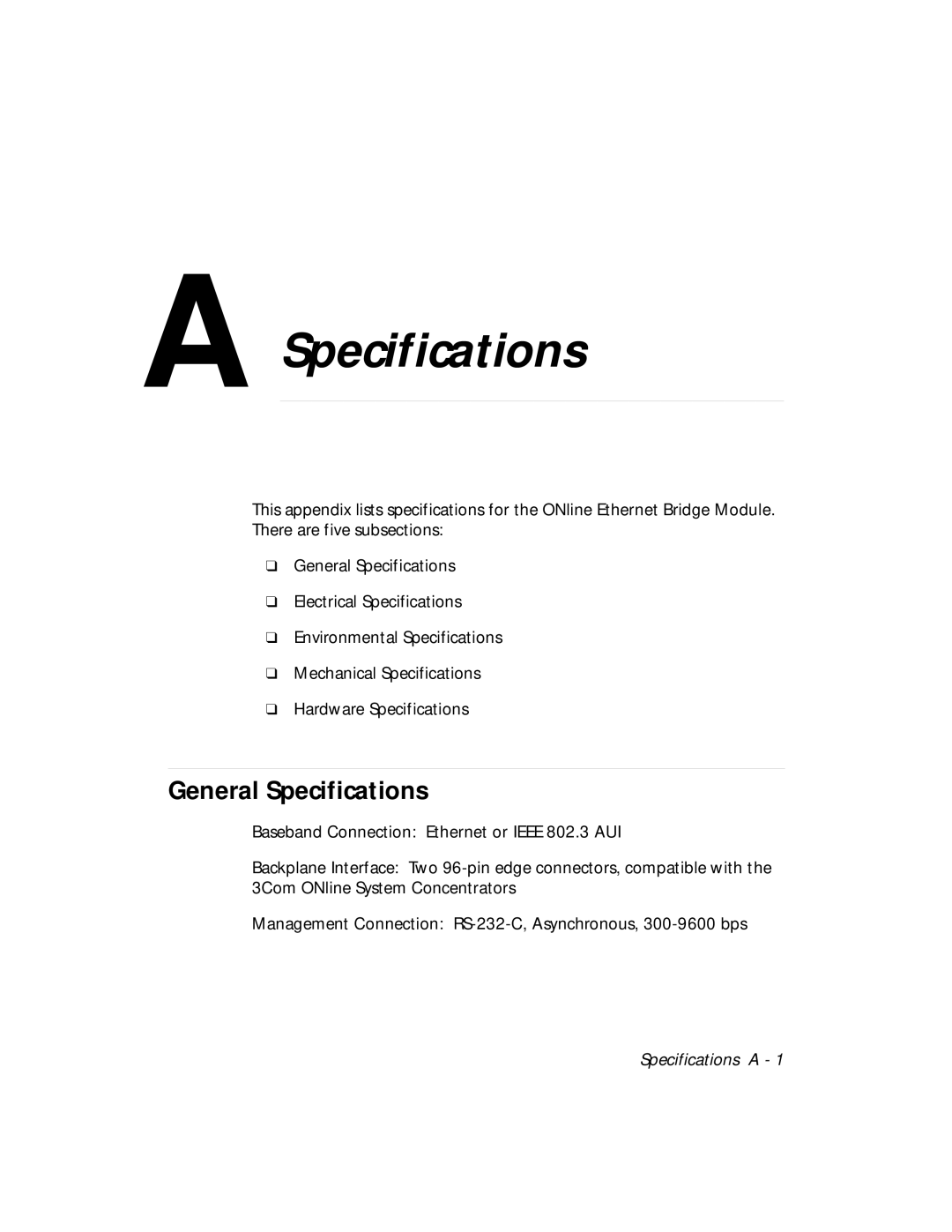 3Com 5102B-EE installation and operation guide General Specifications 