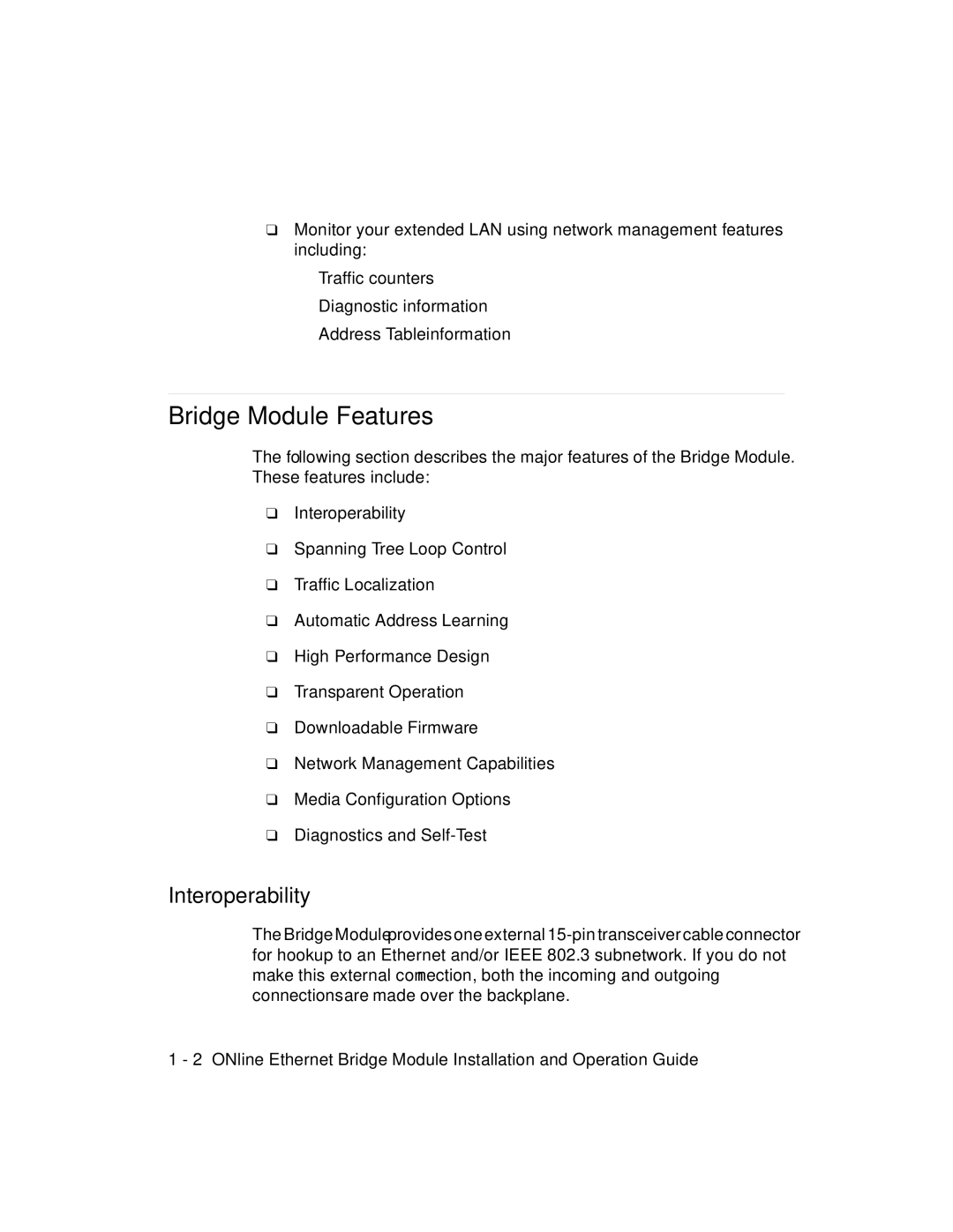 3Com 5102B-EE installation and operation guide Bridge Module Features, Interoperability 