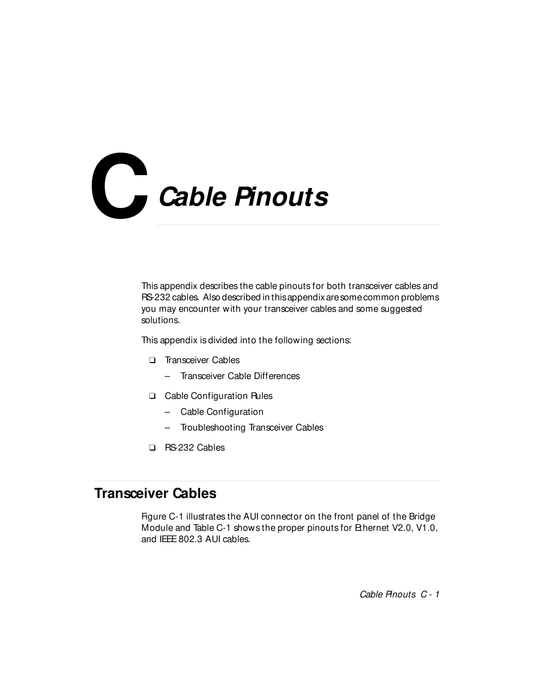 3Com 5102B-EE installation and operation guide Cable Pinouts, Transceiver Cables 