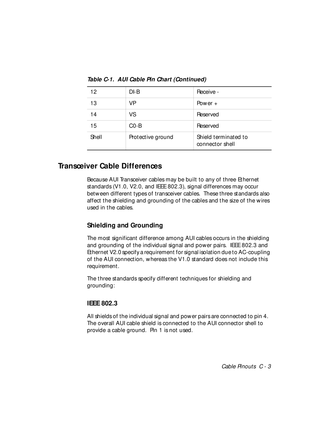 3Com 5102B-EE installation and operation guide Transceiver Cable Differences, Shielding and Grounding, Ieee 