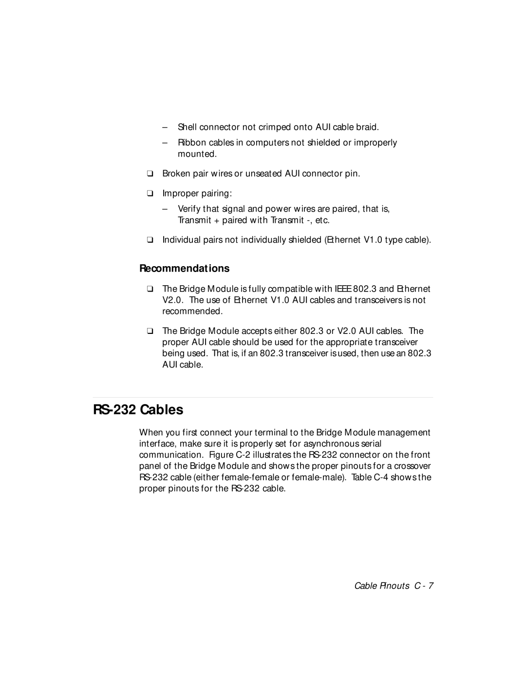 3Com 5102B-EE installation and operation guide RS-232 Cables, Recommendations 