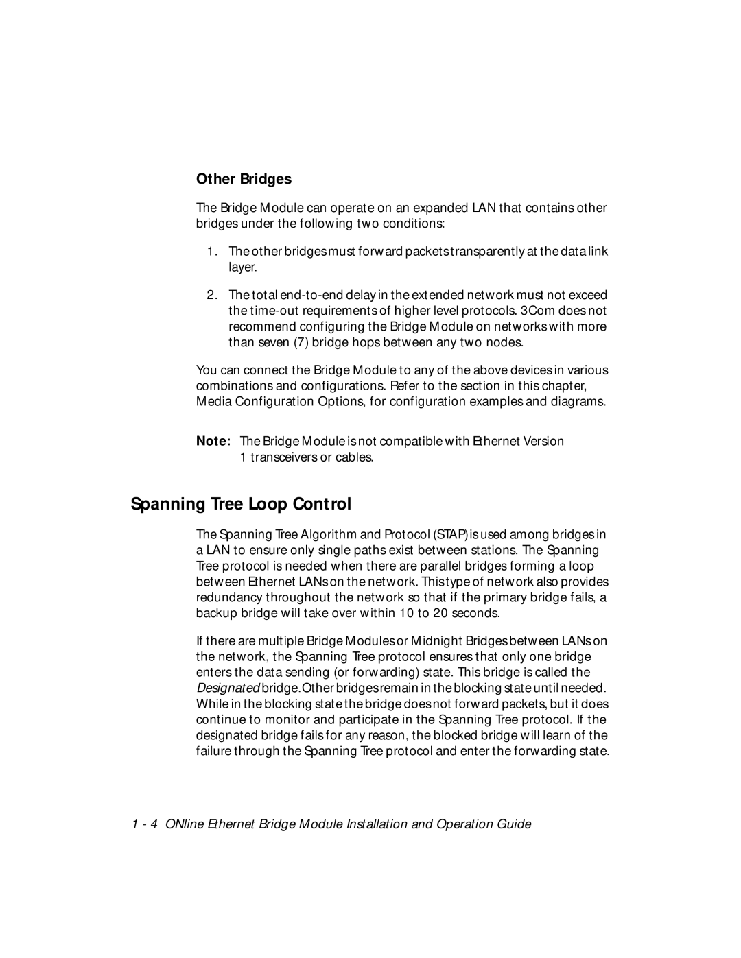 3Com 5102B-EE installation and operation guide Spanning Tree Loop Control, Other Bridges 