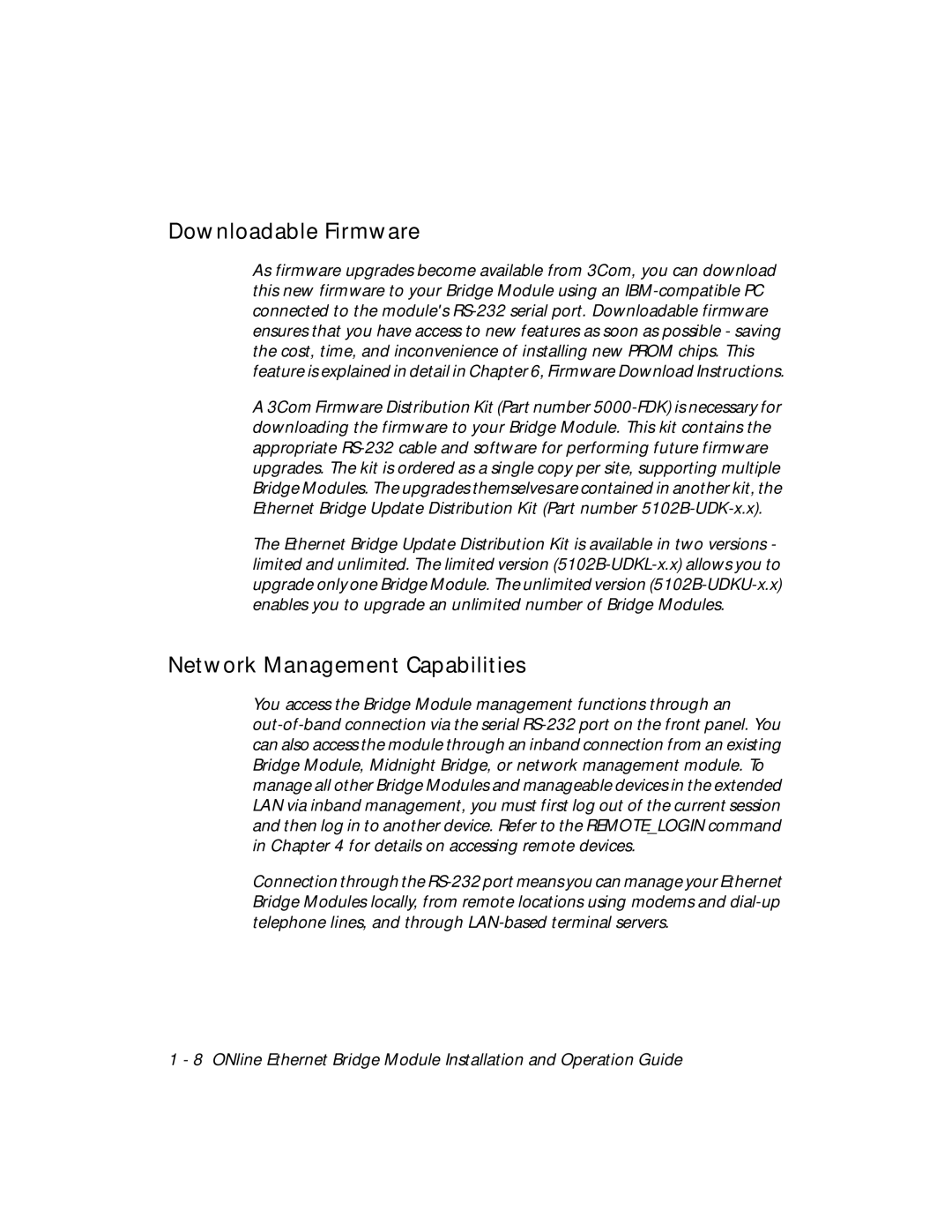 3Com 5102B-EE installation and operation guide Downloadable Firmware, Network Management Capabilities 