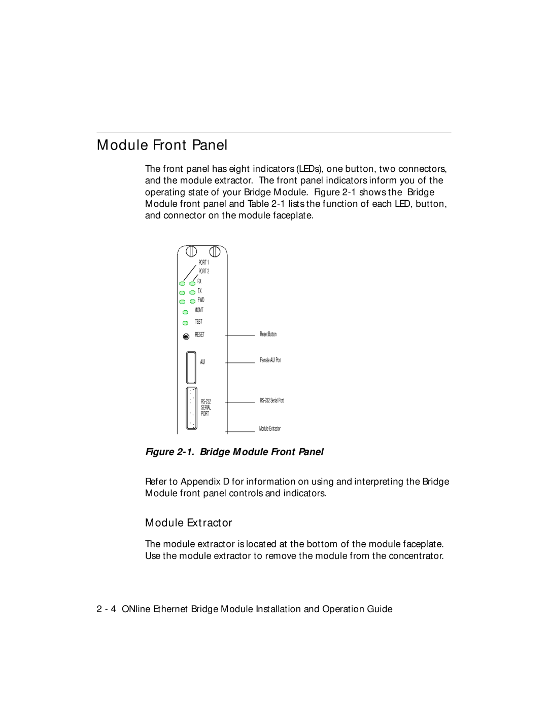 3Com 5102B-EE installation and operation guide Module Front Panel, Module Extractor 