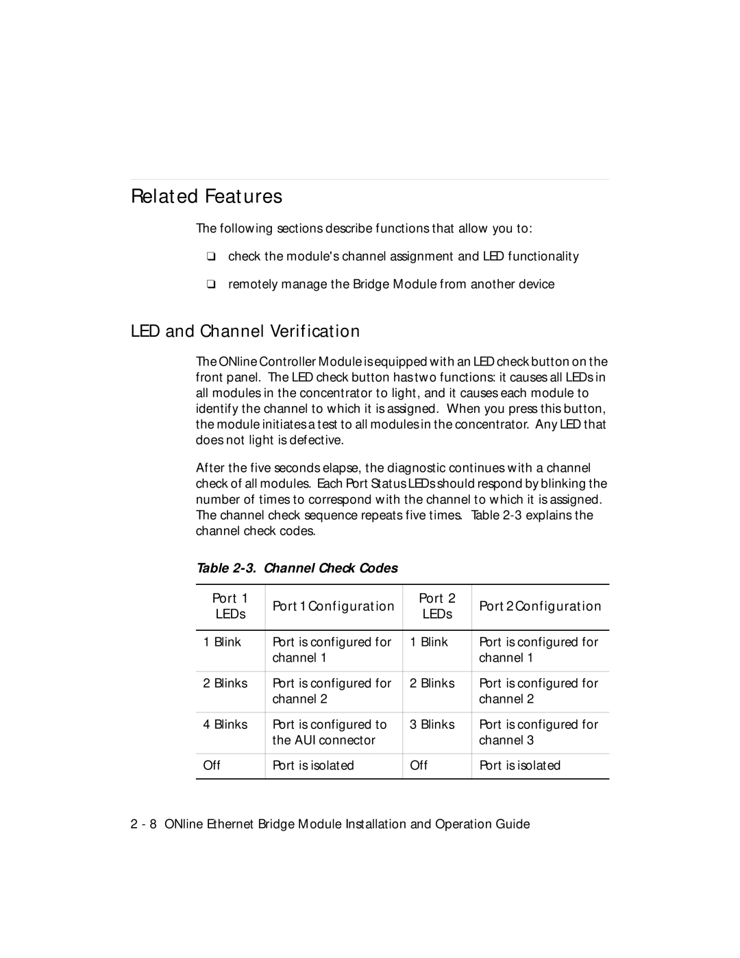 3Com 5102B-EE installation and operation guide Related Features, LED and Channel Verification, Channel Check Codes 