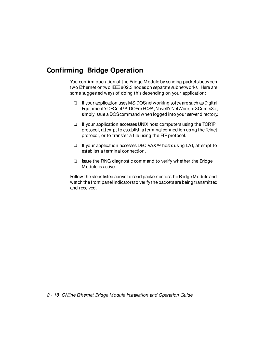 3Com 5102B-EE installation and operation guide Confirming Bridge Operation 