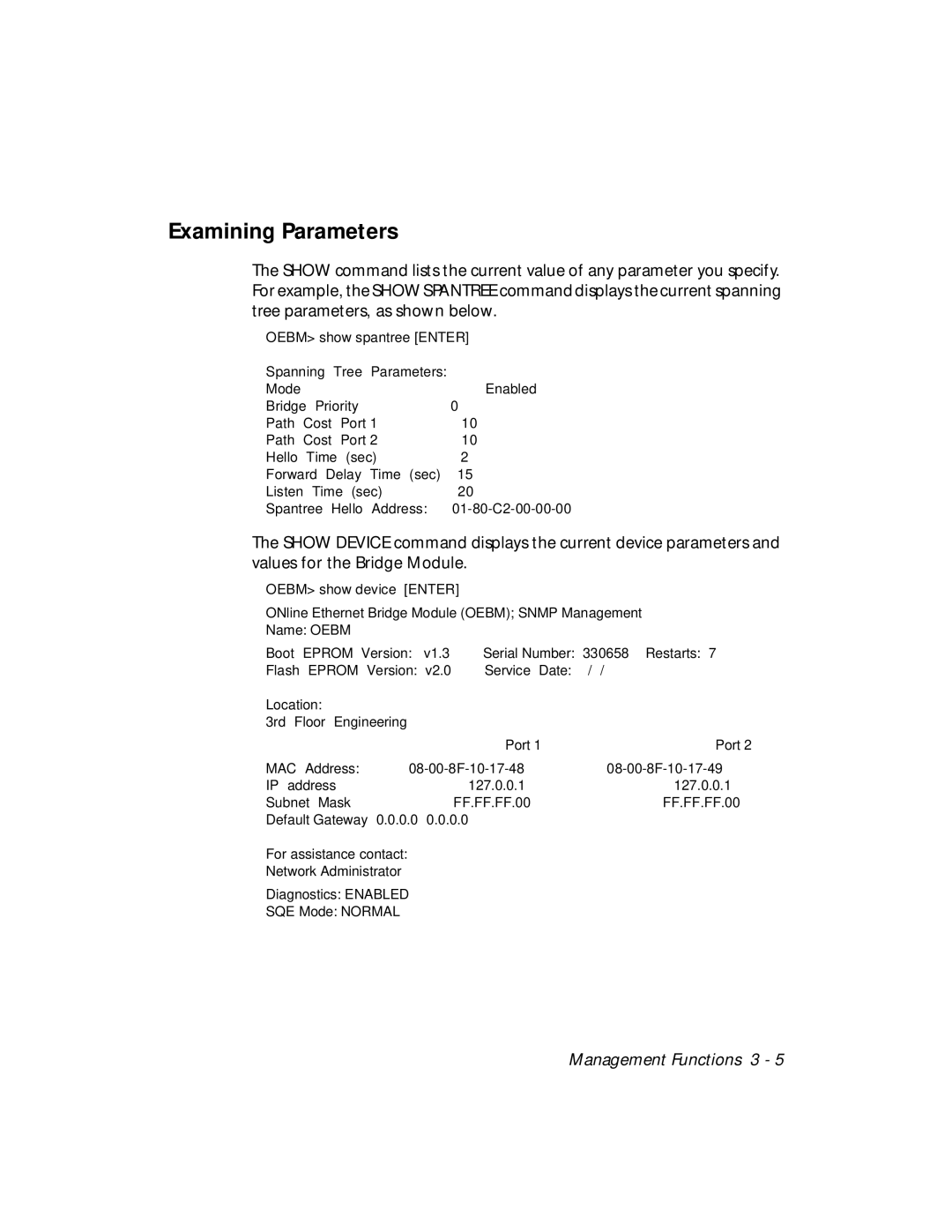 3Com 5102B-EE installation and operation guide Examining Parameters, FF.FF.FF.00 