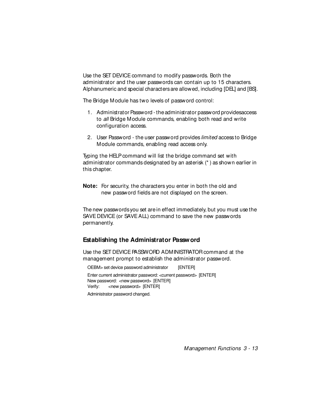 3Com 5102B-EE installation and operation guide Establishing the Administrator Password 