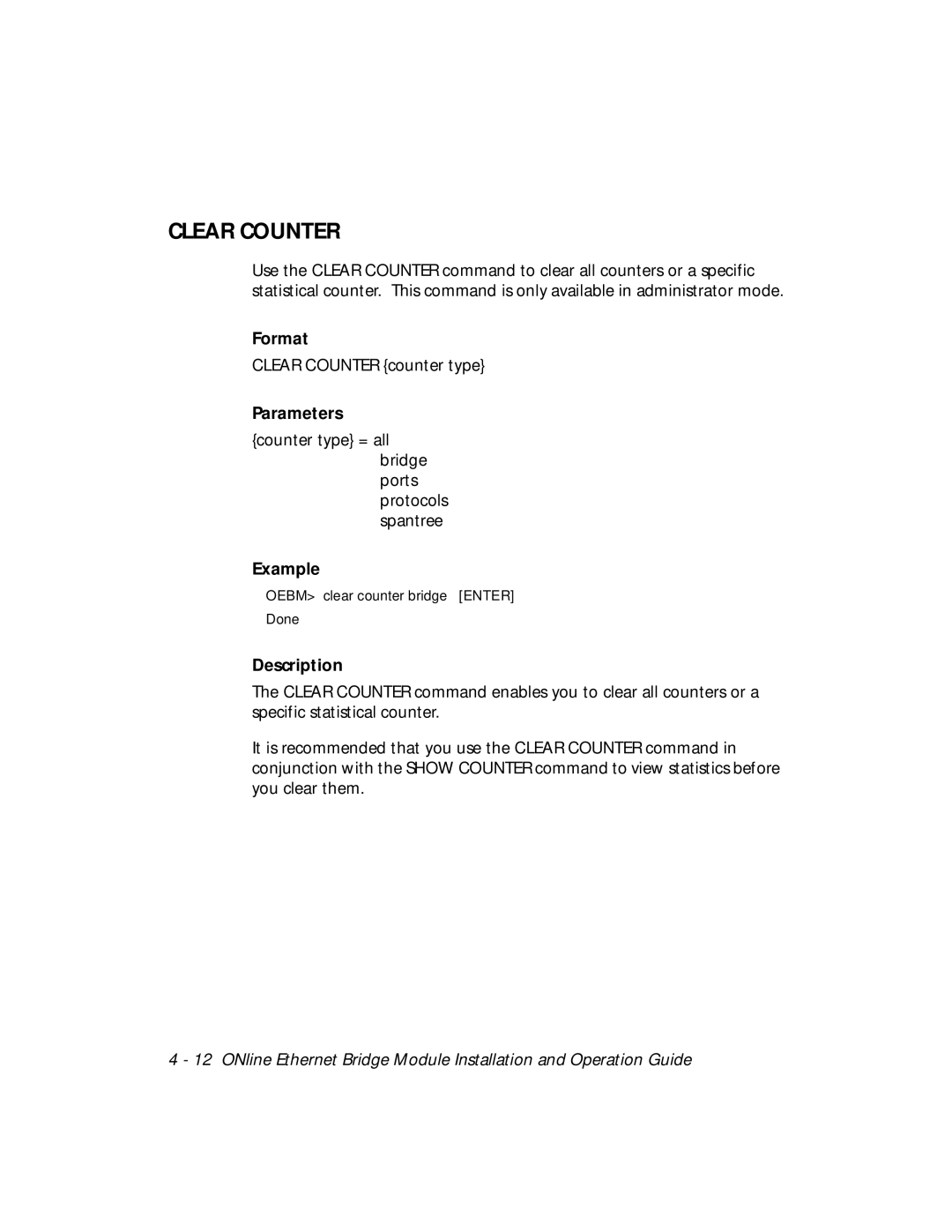 3Com 5102B-EE installation and operation guide Clear Counter 