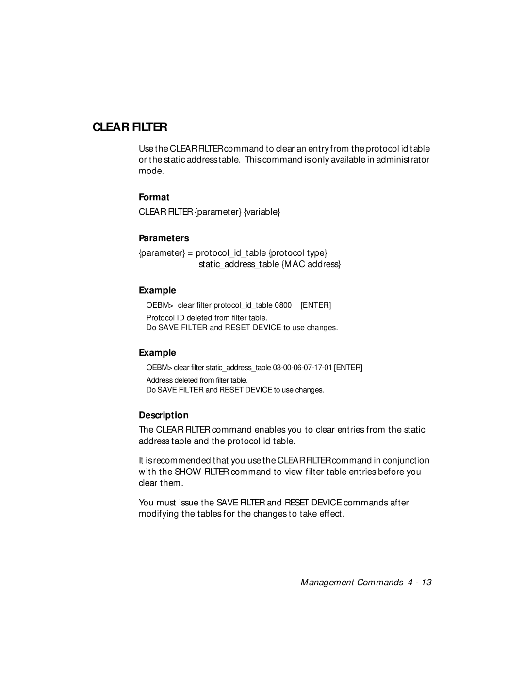 3Com 5102B-EE installation and operation guide Clear Filter 