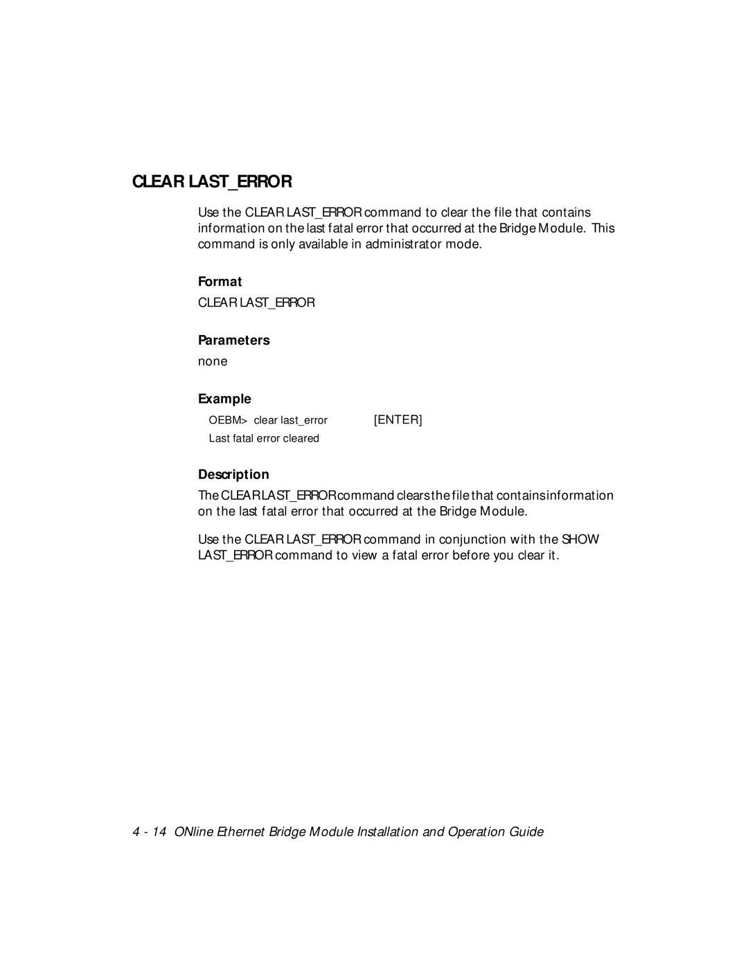 3Com 5102B-EE installation and operation guide Clear Lasterror 