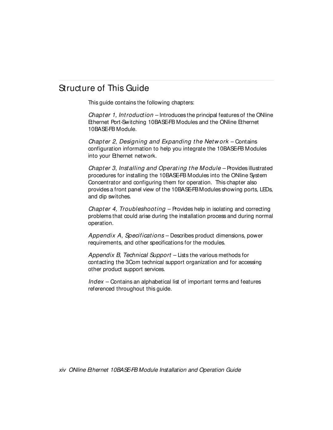 3Com 510M-FBP, 5102M-FBP, 5104M-FB1 installation and operation guide Structure of This Guide 