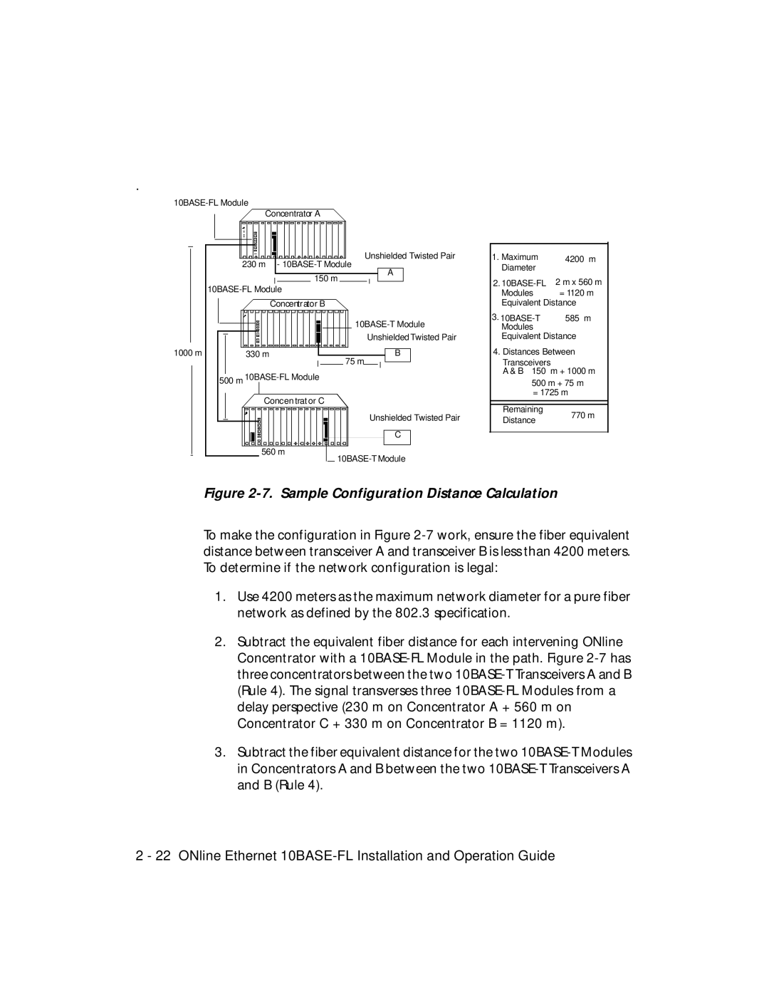 3Com 5104M-FL1 installation and operation guide Sample Configuration Distance Calculation 