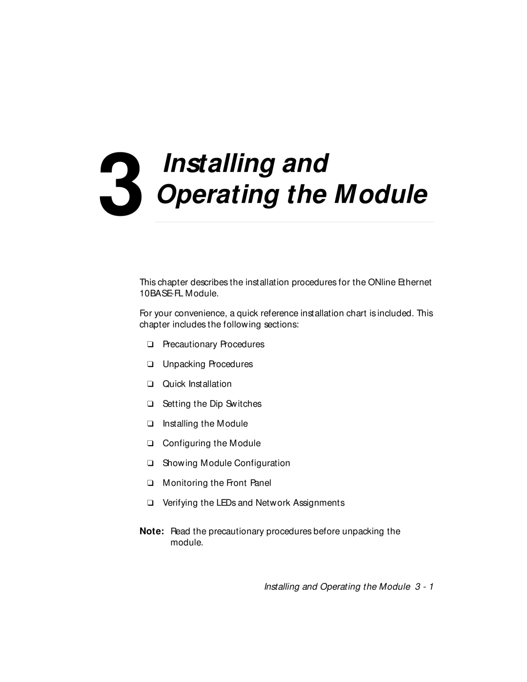 3Com 5104M-FL1 installation and operation guide Installing and Operating the Module 