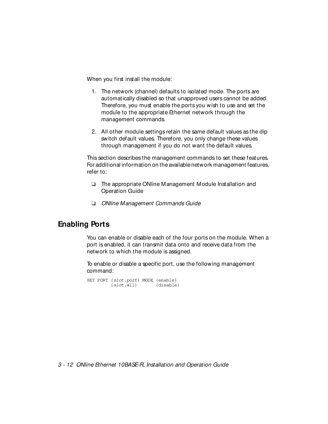 3Com 5104M-FL1 installation and operation guide Enabling Ports 