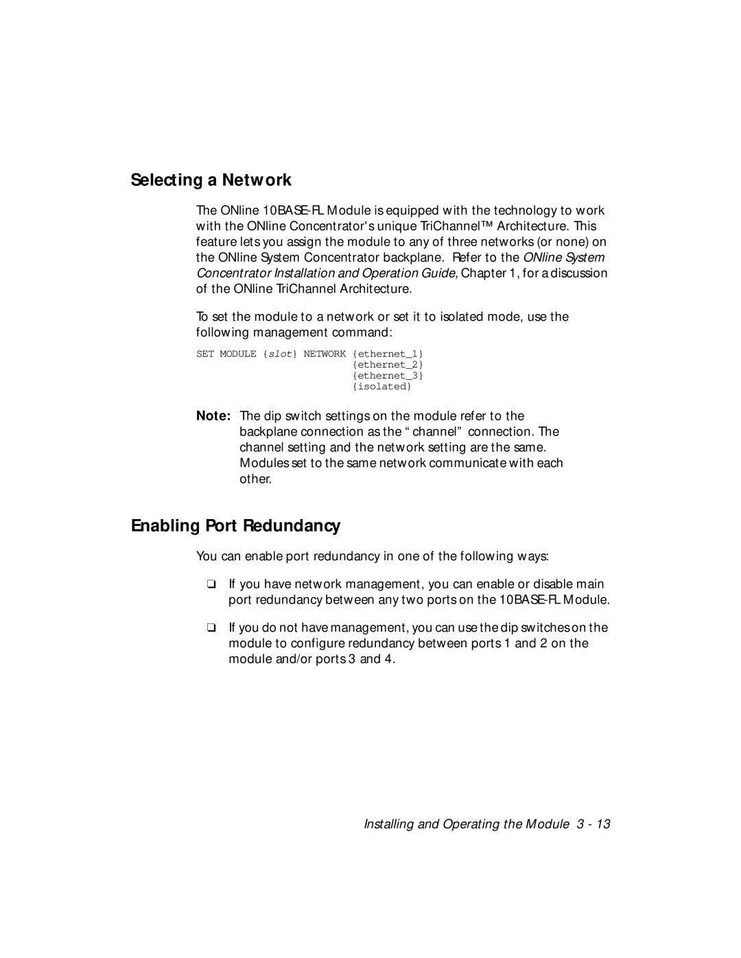 3Com 5104M-FL1 installation and operation guide Selecting a Network, Enabling Port Redundancy 