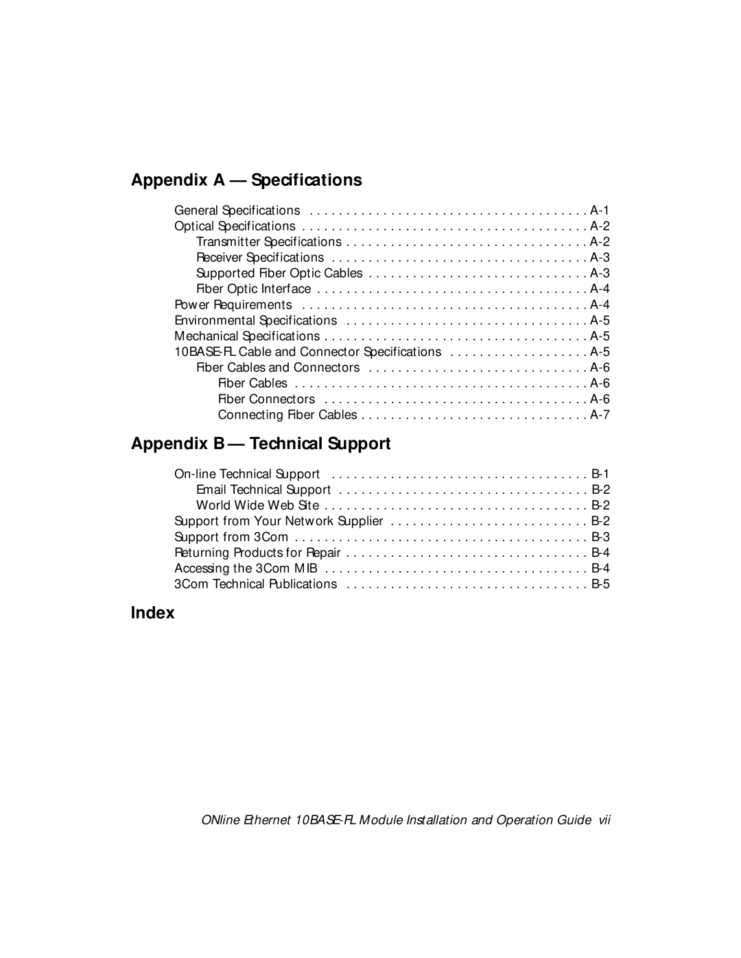 3Com 5104M-FL1 installation and operation guide Appendix a Specifications 