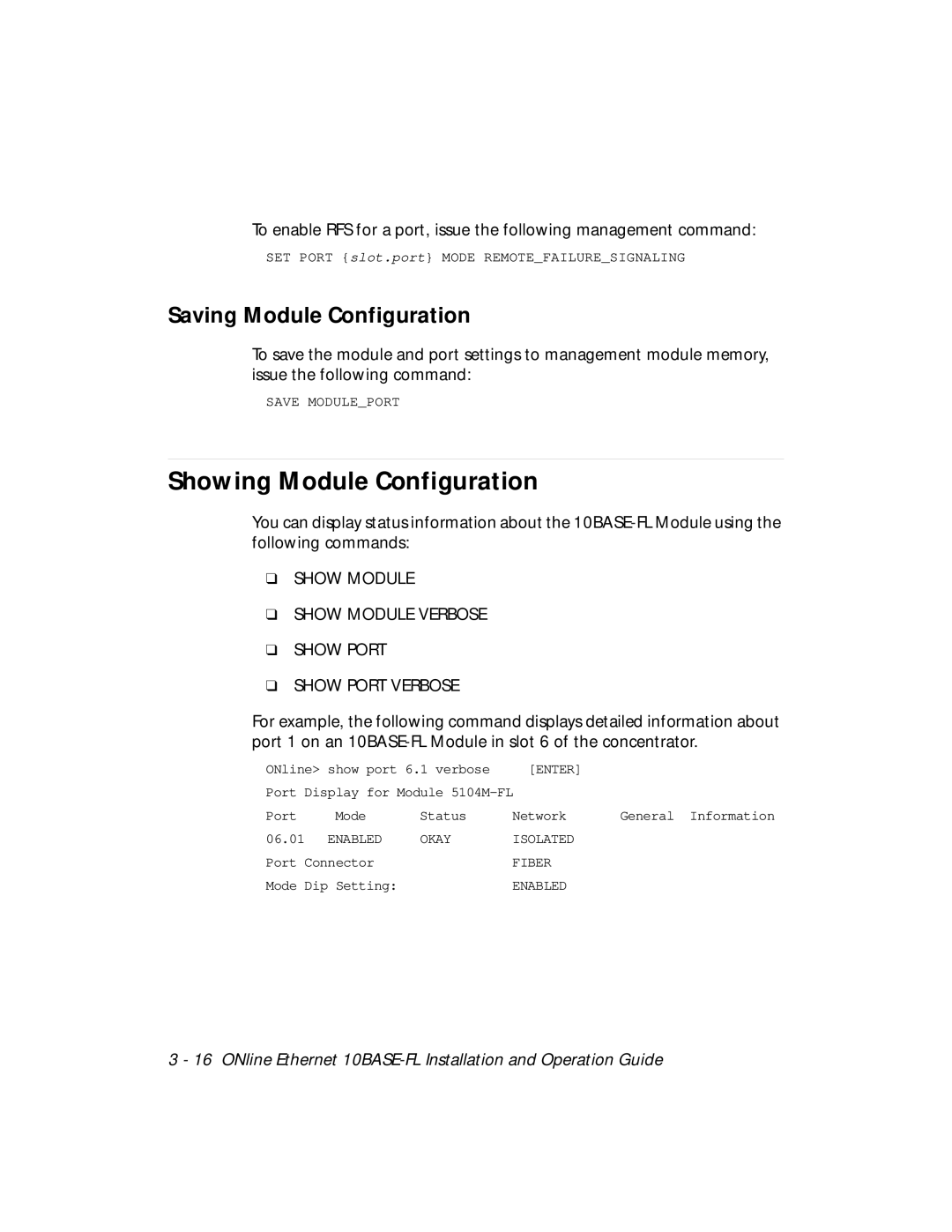 3Com 5104M-FL1 installation and operation guide Showing Module Configuration, Saving Module Configuration 