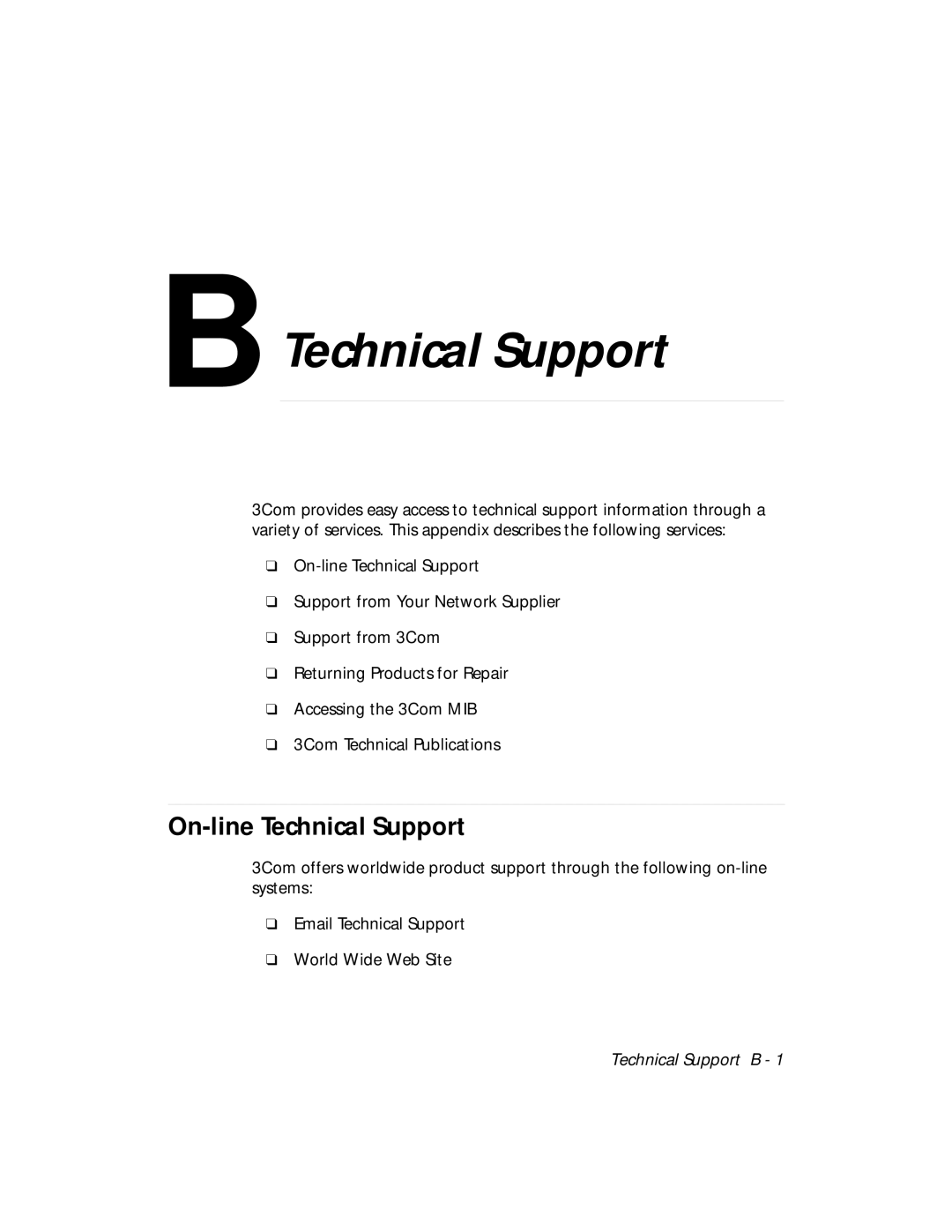 3Com 5104M-FL1 installation and operation guide On-line Technical Support 