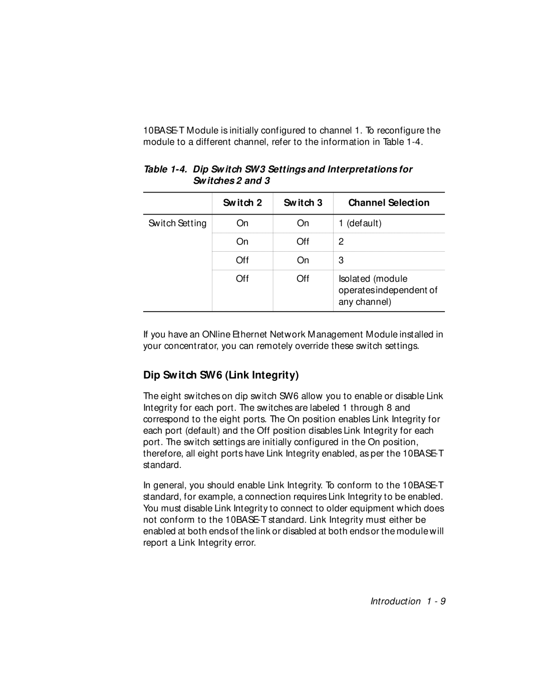 3Com 5108M-TP manual Dip Switch SW3 Settings and Interpretations for Switches 2, Switch Channel Selection 