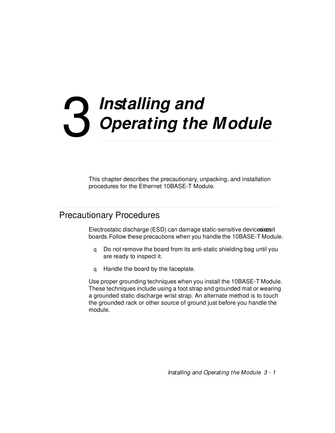 3Com 5108M-TP manual Installing and Operating the Module, Precautionary Procedures 