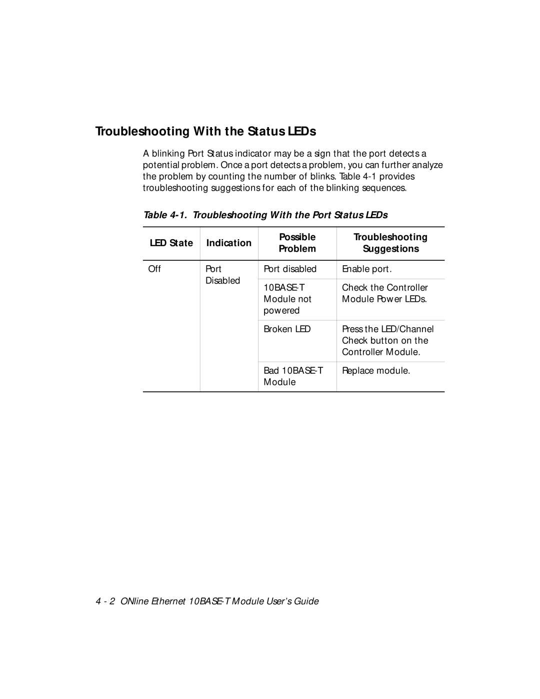 3Com 5108M-TP manual Troubleshooting With the Status LEDs, Troubleshooting With the Port Status LEDs 