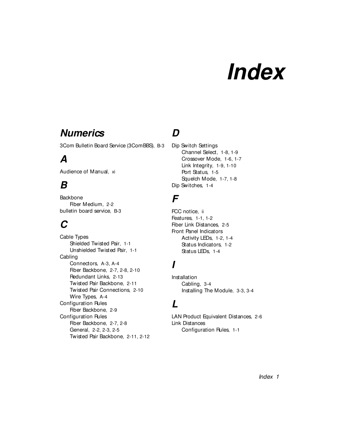 3Com 5108M-TP manual Index 